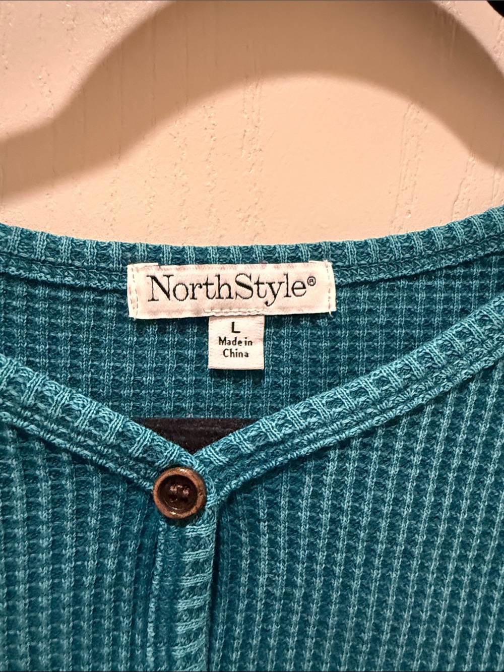 NorthStyle Teal Waffle-Knit Henley Long-Sleeve Sweater - Picture 3 of 3